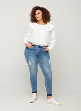 Cotton shirt with a large collar, Bright White, Model image number 3