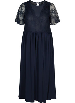 Long short-sleeved dress with lace, Night Sky, Packshot image number 0
