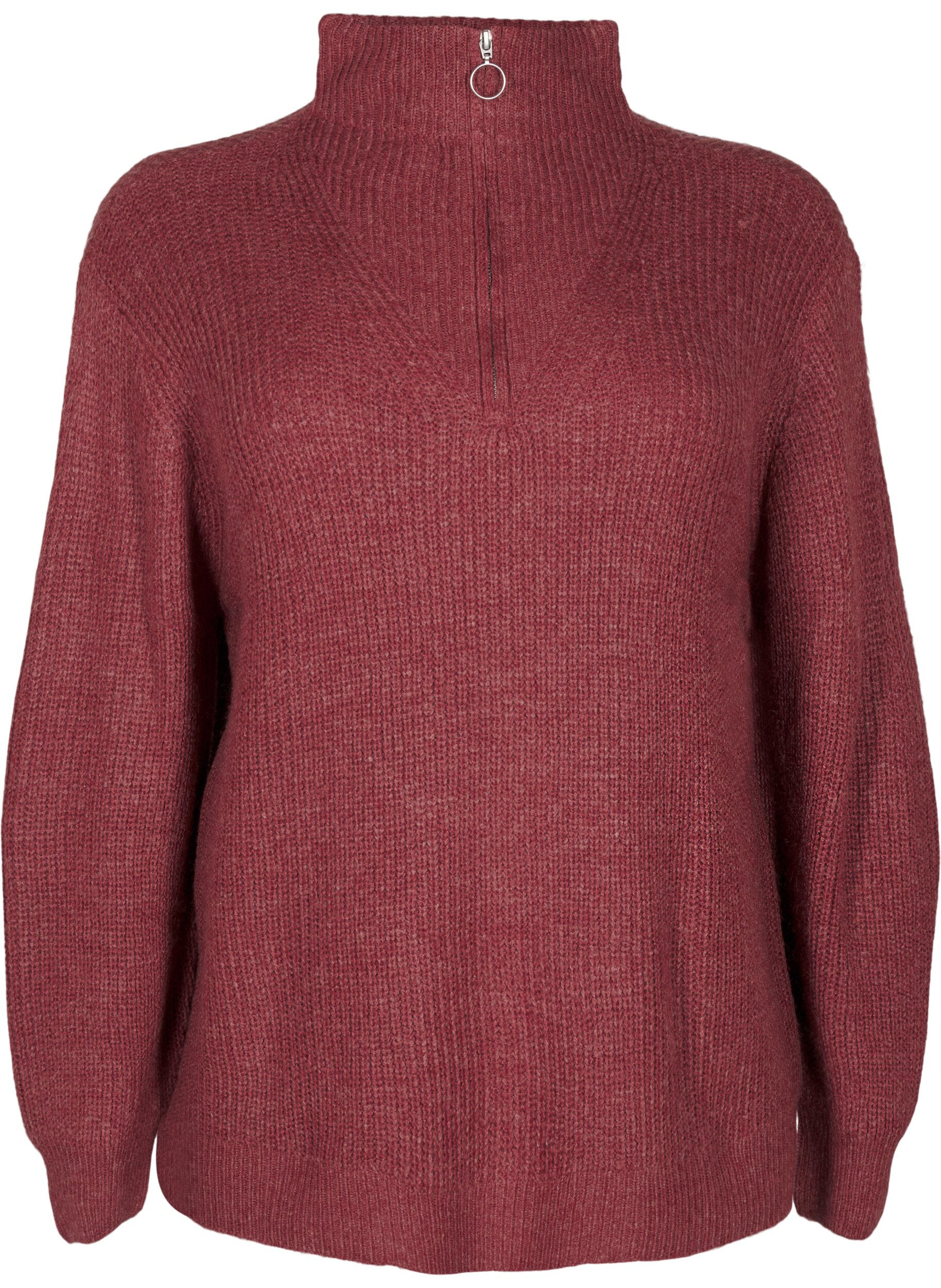 ZizzifashionKnitted sweater with high neck and zipper, Red, Packshot image number 0