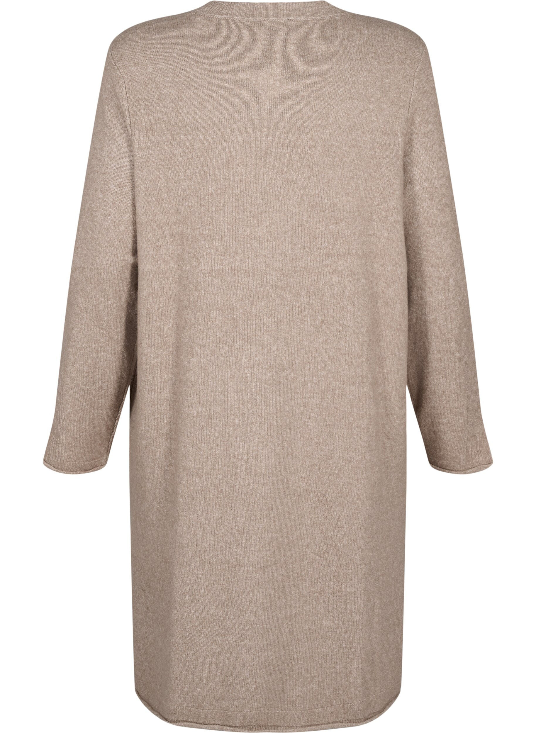 Zizzifashion Knitted dress with a round neck and slit, Desert Taupe Mel., Packshot image number 1