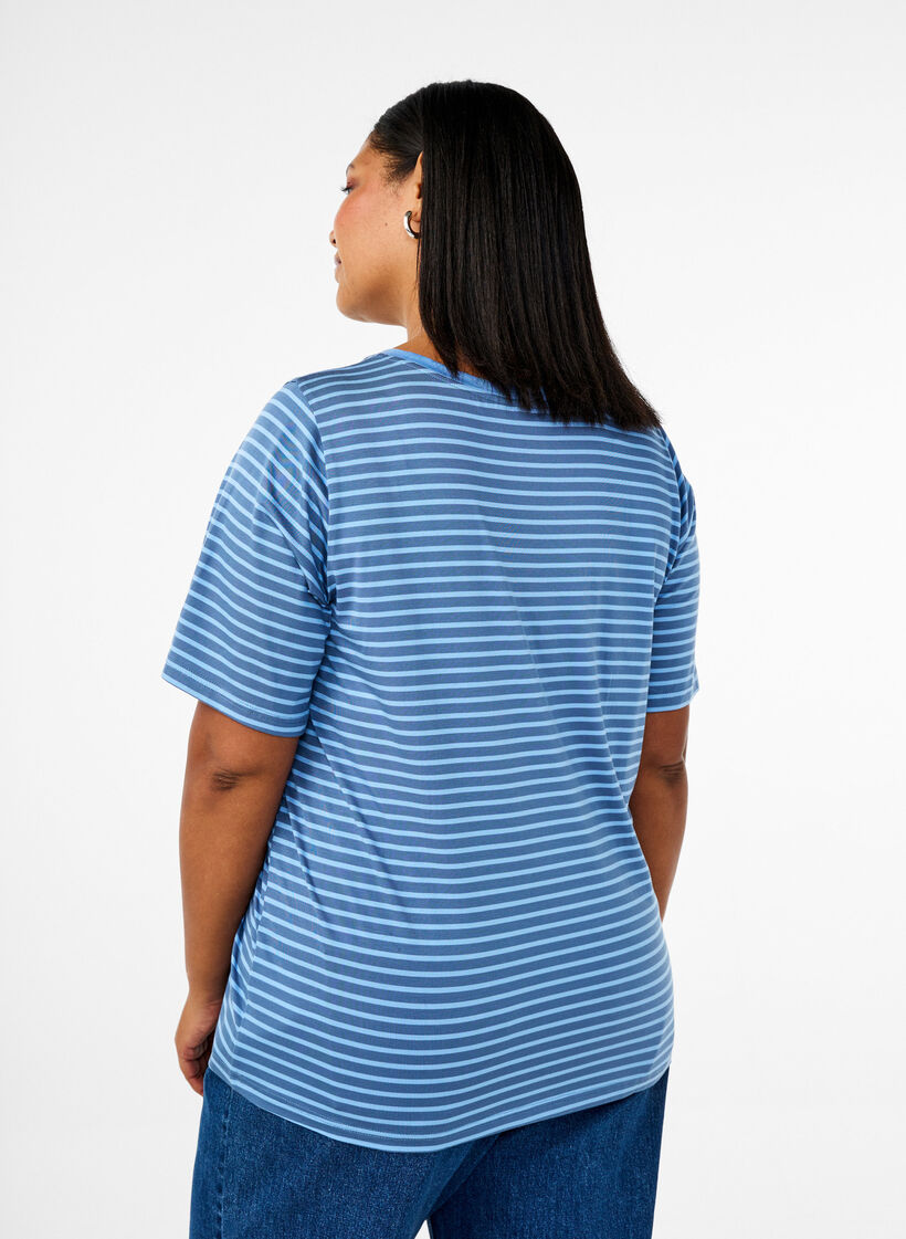 T-shirt with TENCEL™ Lyocell and stripes, Blue, Model image number 2