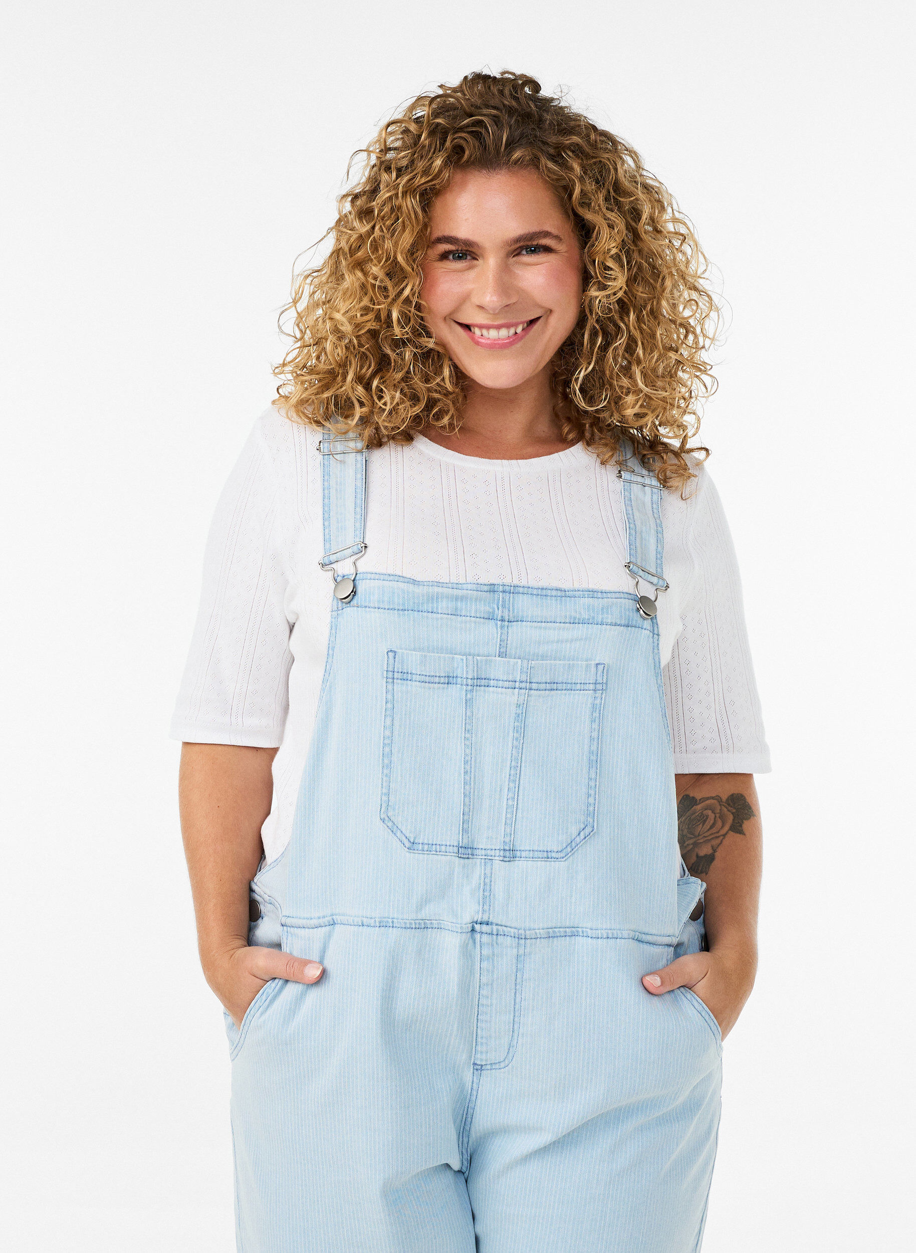 Zizzifashion Striped denim overalls, Light Blue, Model image number 2