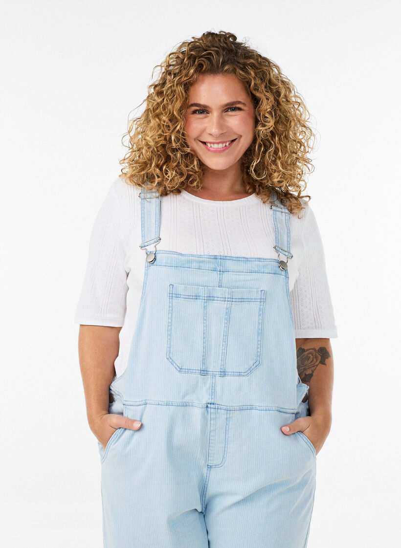 Striped denim overalls, Light Blue, Model image number 2