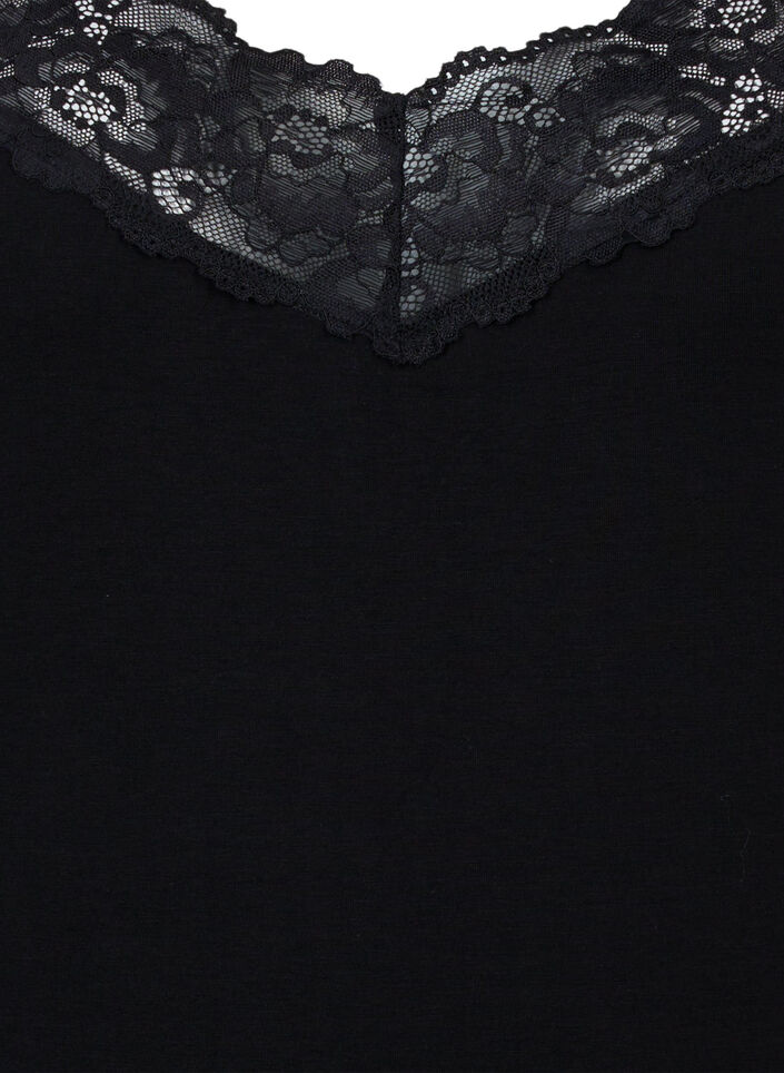 Viscose top with lace details, Black, Packshot image number 2