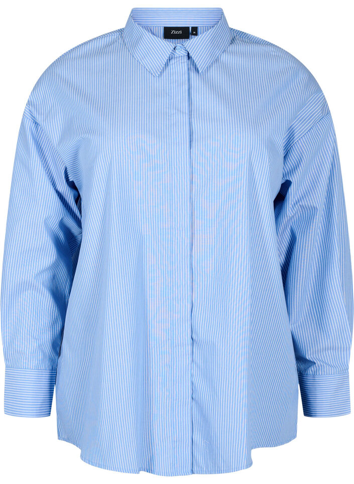 Loose long-sleeved shirt with stripes, Light Blue, Packshot image number 0
