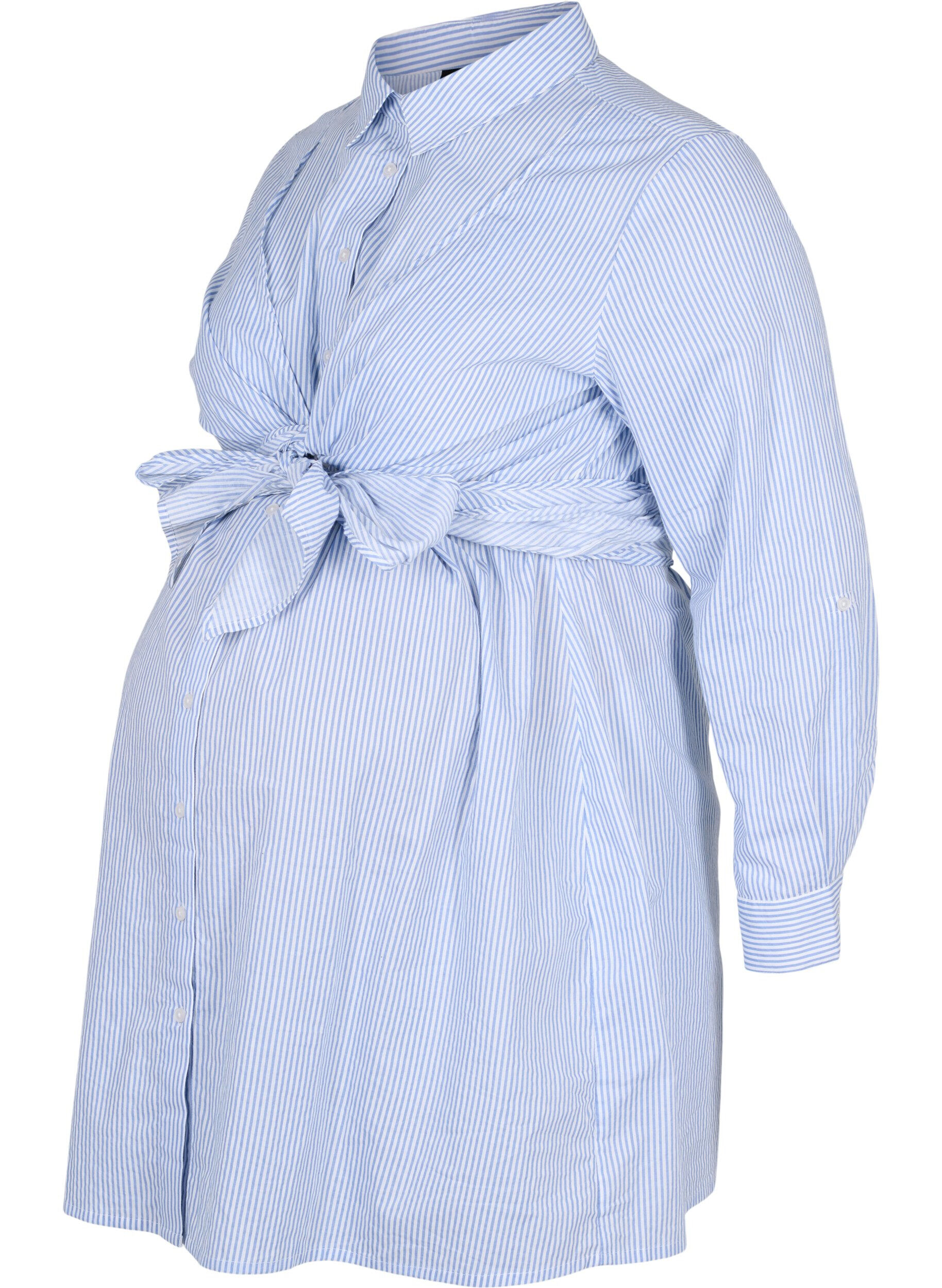 Zizzifashion Cotton maternity shirt dress, Blue Stripe, Packshot image number 0