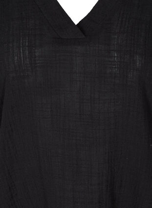 Short-sleeved V-neck cotton blouse, Black, Packshot image number 2