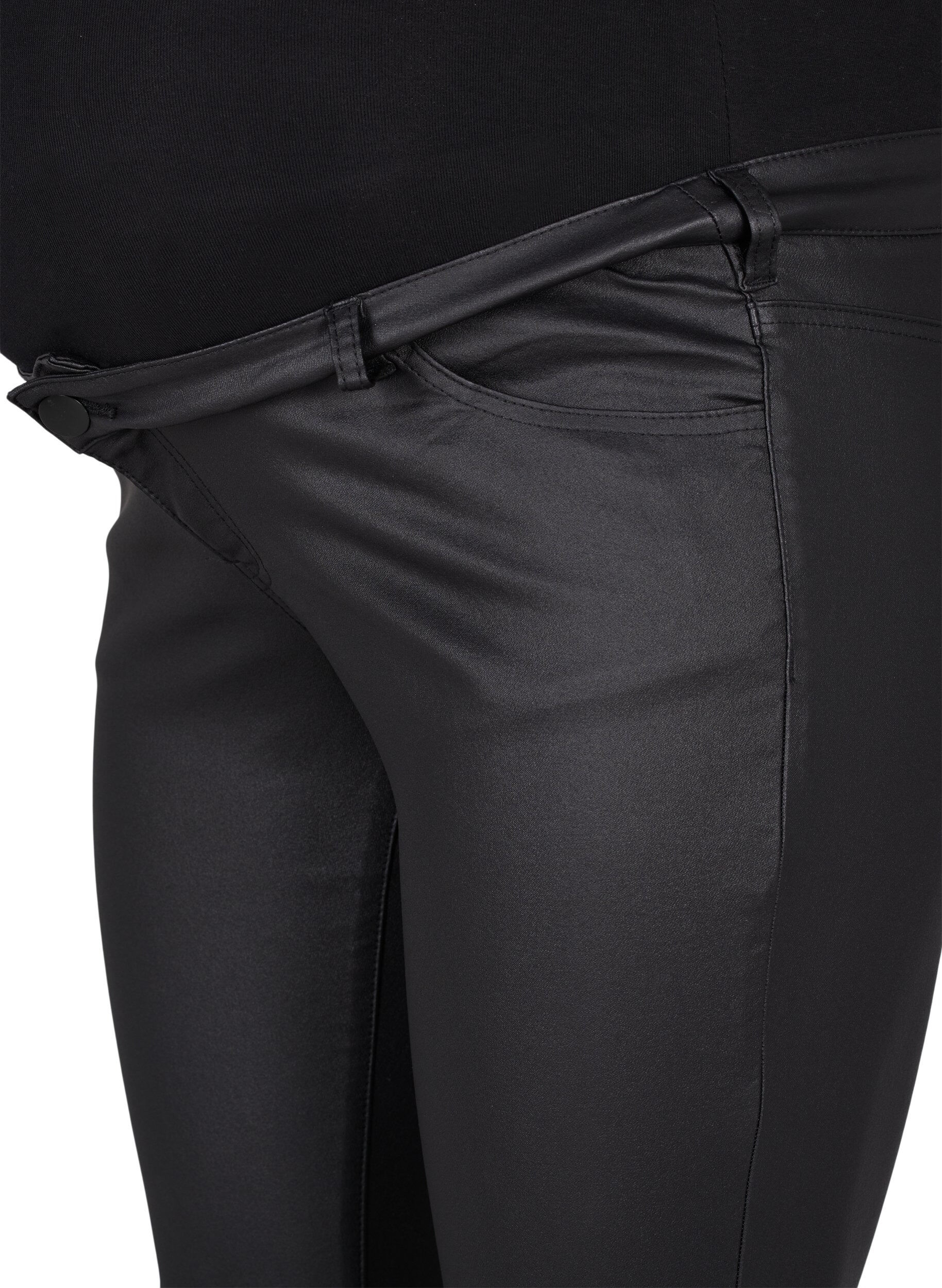 Zizzifashion 	 Coated Pregnancy Pants, Black, Packshot image number 2