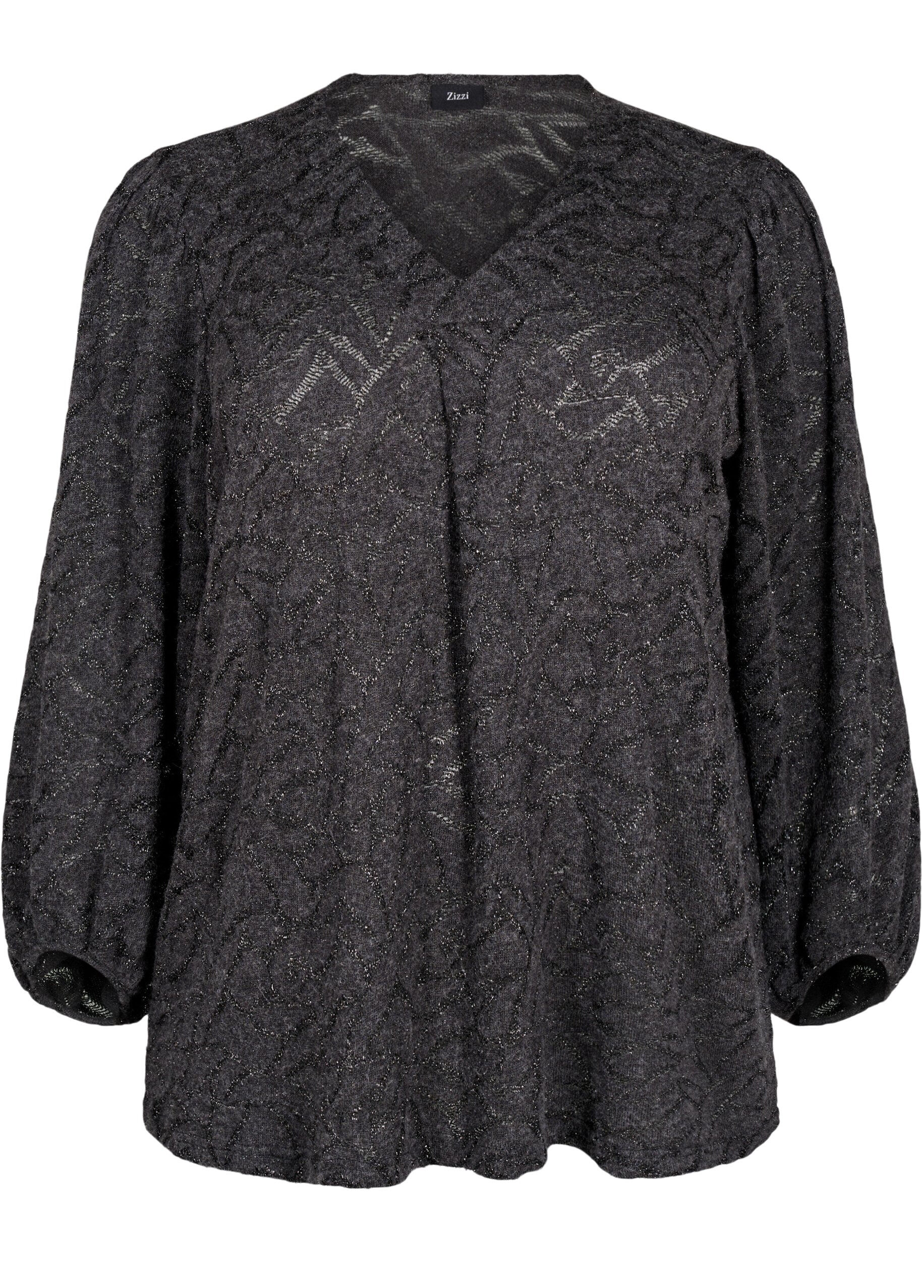 Zizzifashion Long-sleeved blouse with glitter and pattern, Grey, Packshot image number 0