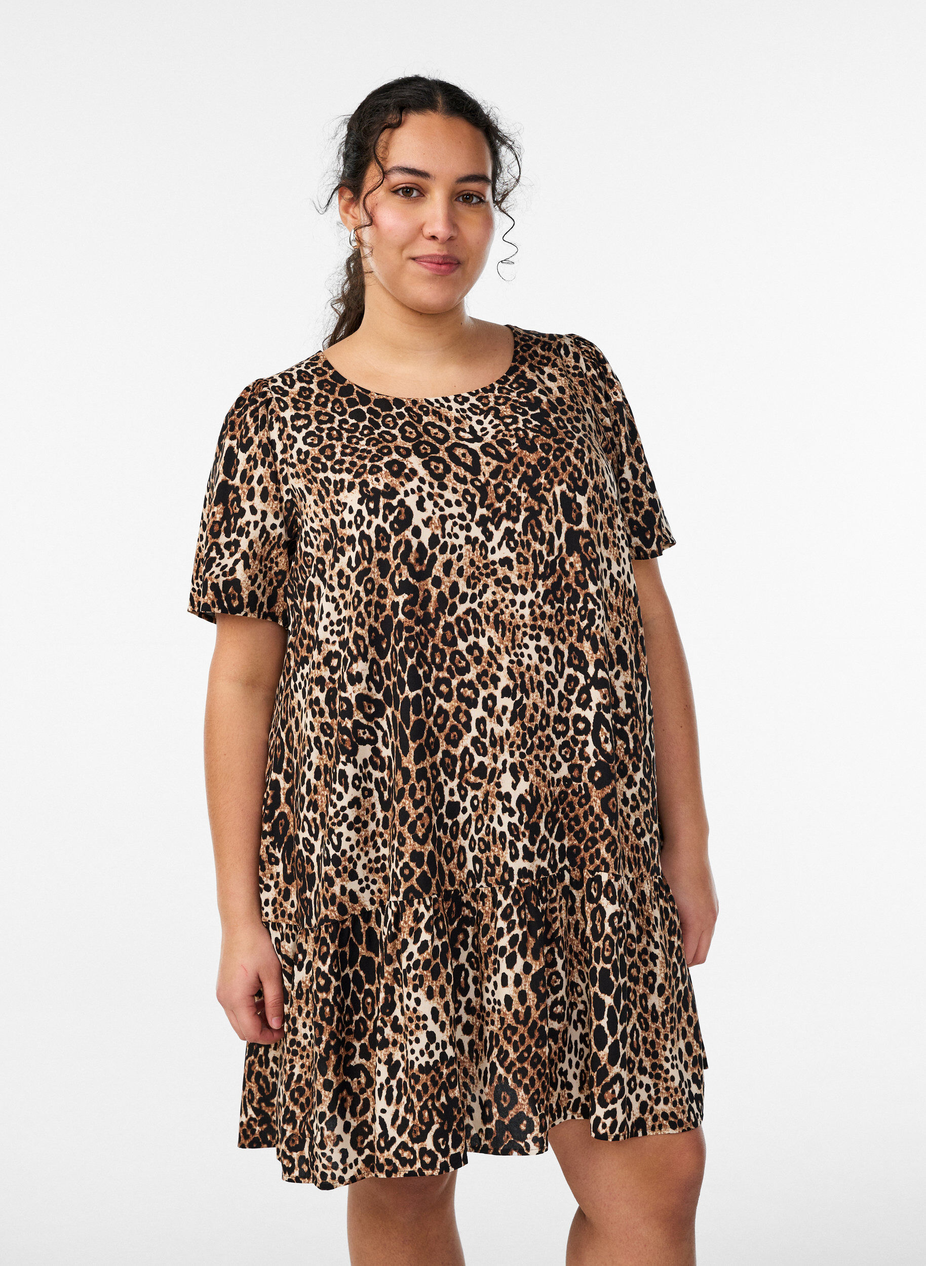 Viscose dress with cutline, Brown, Model
