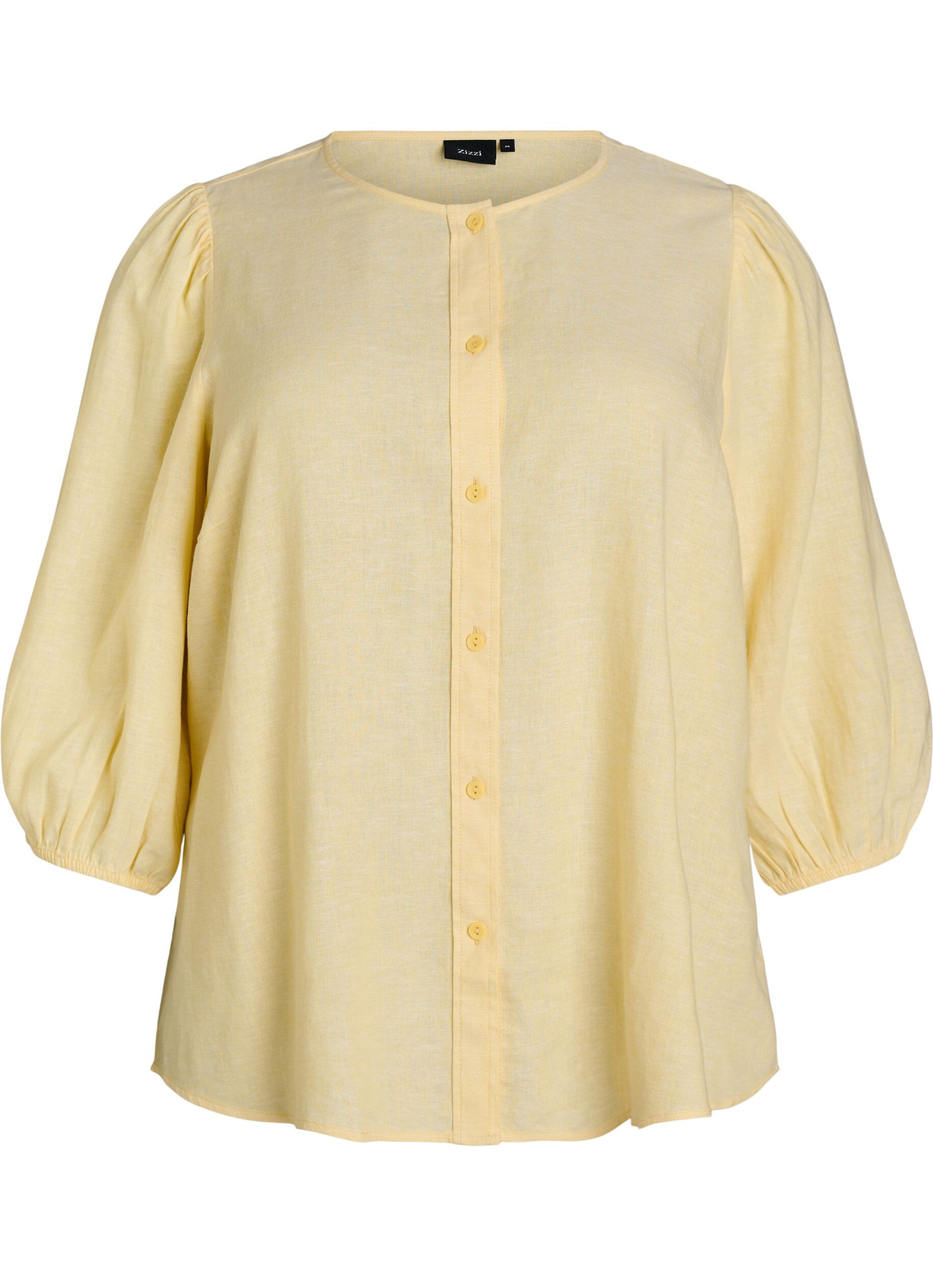 Zizzifashion Shirt blouse in linen and viscose with 3/4-sleeves, Yellow, Packshot image number 0
