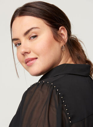 Long-sleeved shirt with studs, Black, Model image number 2