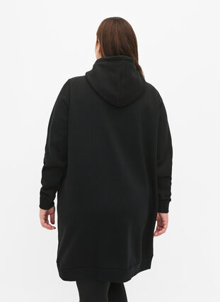 Sporty sweat dress with a hood, Black/Grey, Model image number 1