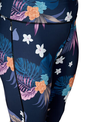 Cropped sports leggings with floral print, Blue Flower, Packshot image number 2