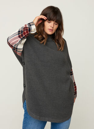 Short-sleeved knitted poncho with a high neck, Dark Grey Melange, Model image number 0