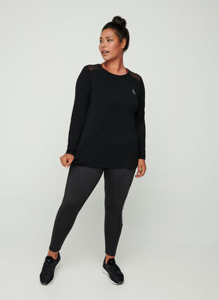Sports top with mesh and print, Black, Model image number 2