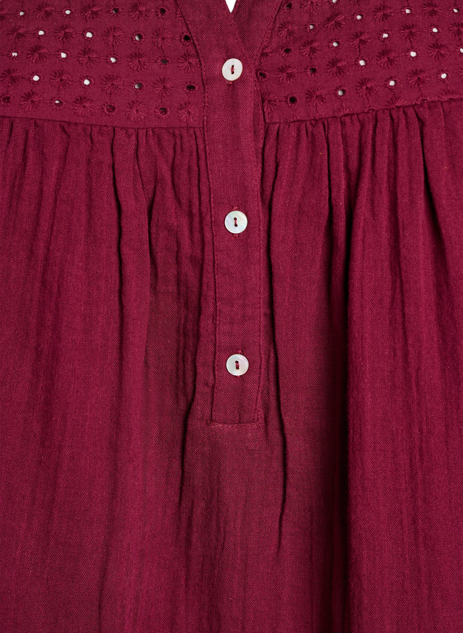 Zizzifashion Blouse in cotton muslin with broderie anglaise, Dark Bordeaux, Packshot image number 2