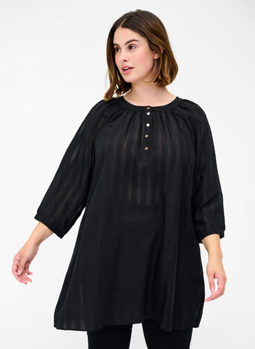 Tunic with buttons and 3/4 sleeves, Black, Model image number 0