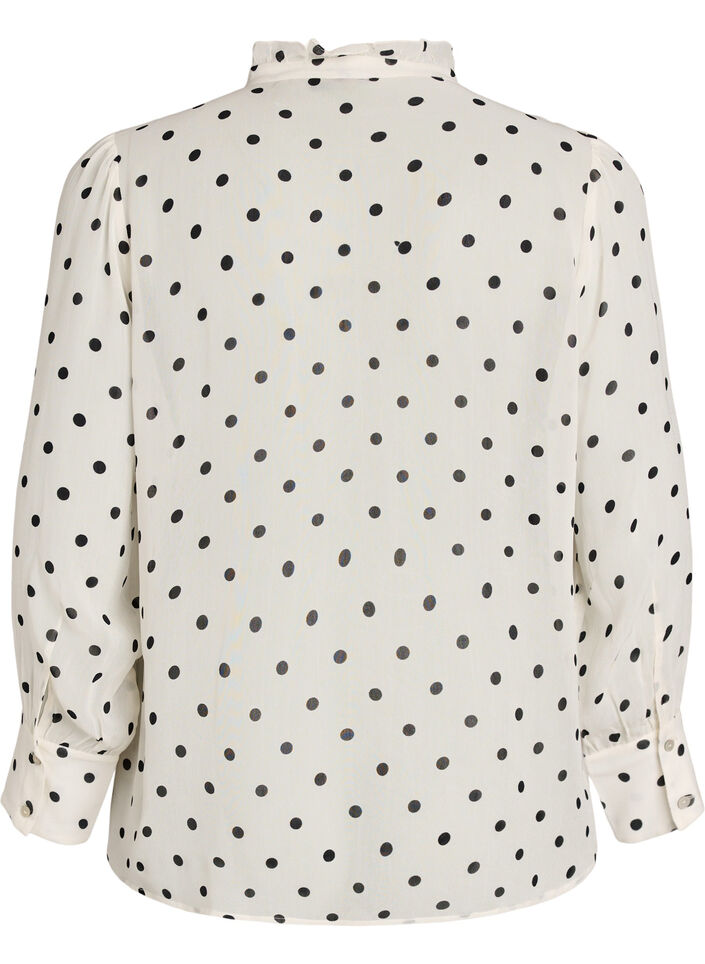 Viscose blouse with a ruffle collar, White, Packshot image number 1