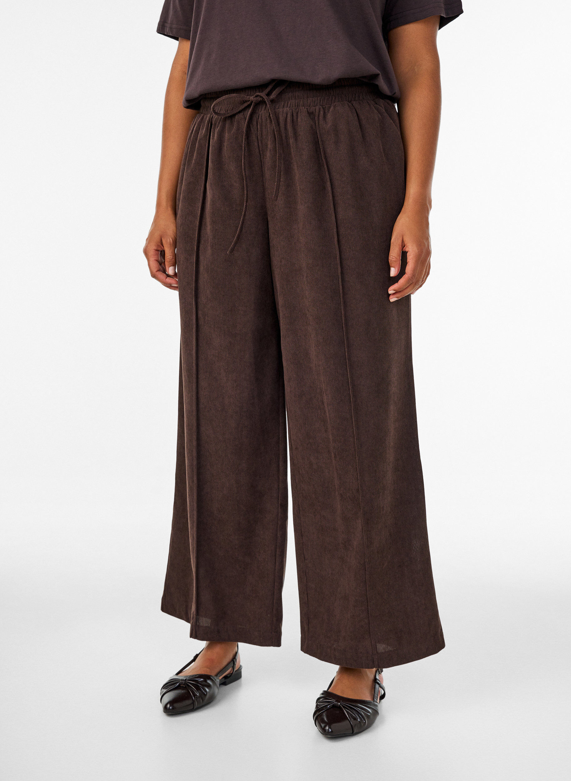 ZizzifashionCorduroy trousers with wide legs and a high waist, Brown, Model image number 2
