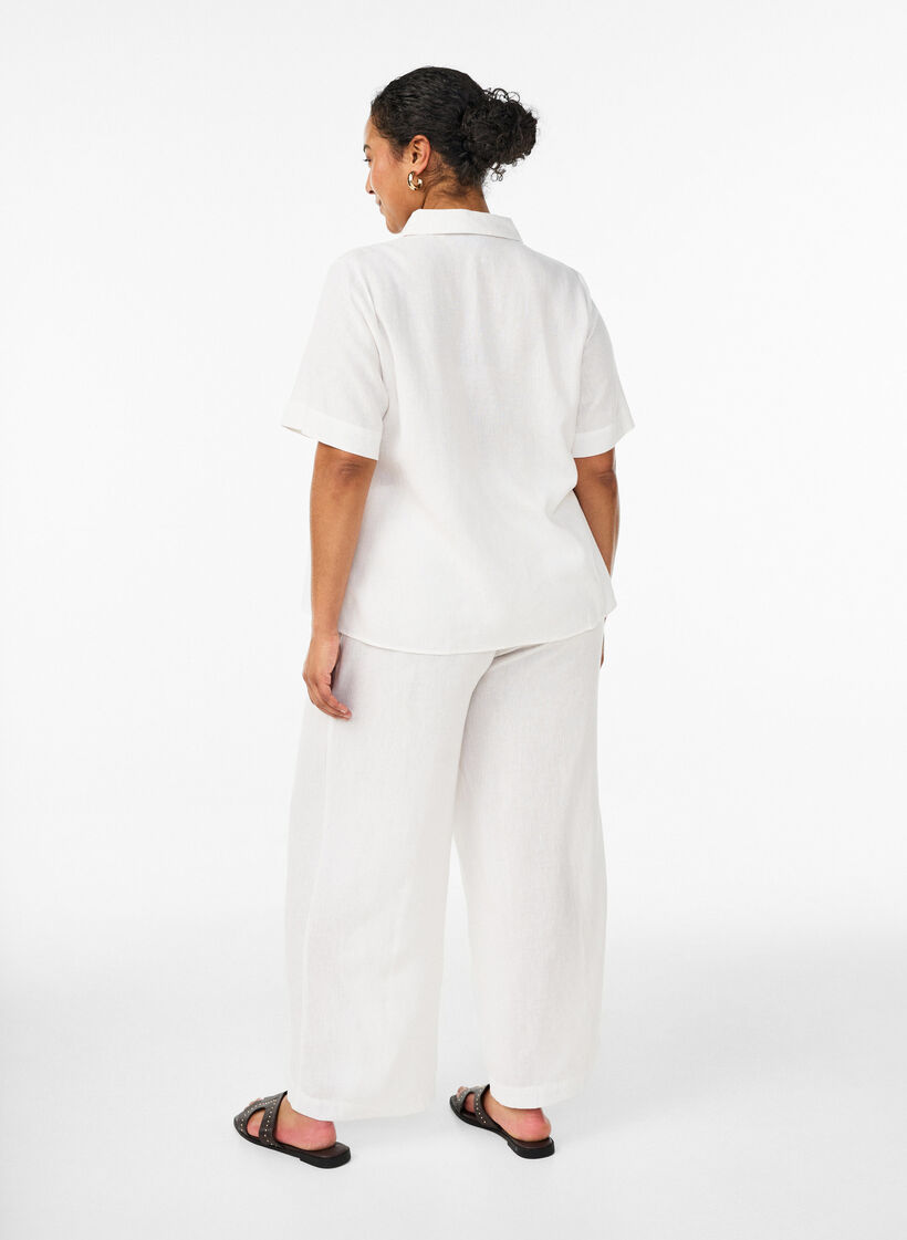 Wide-leg linen and viscose trousers, White, Model image number 1