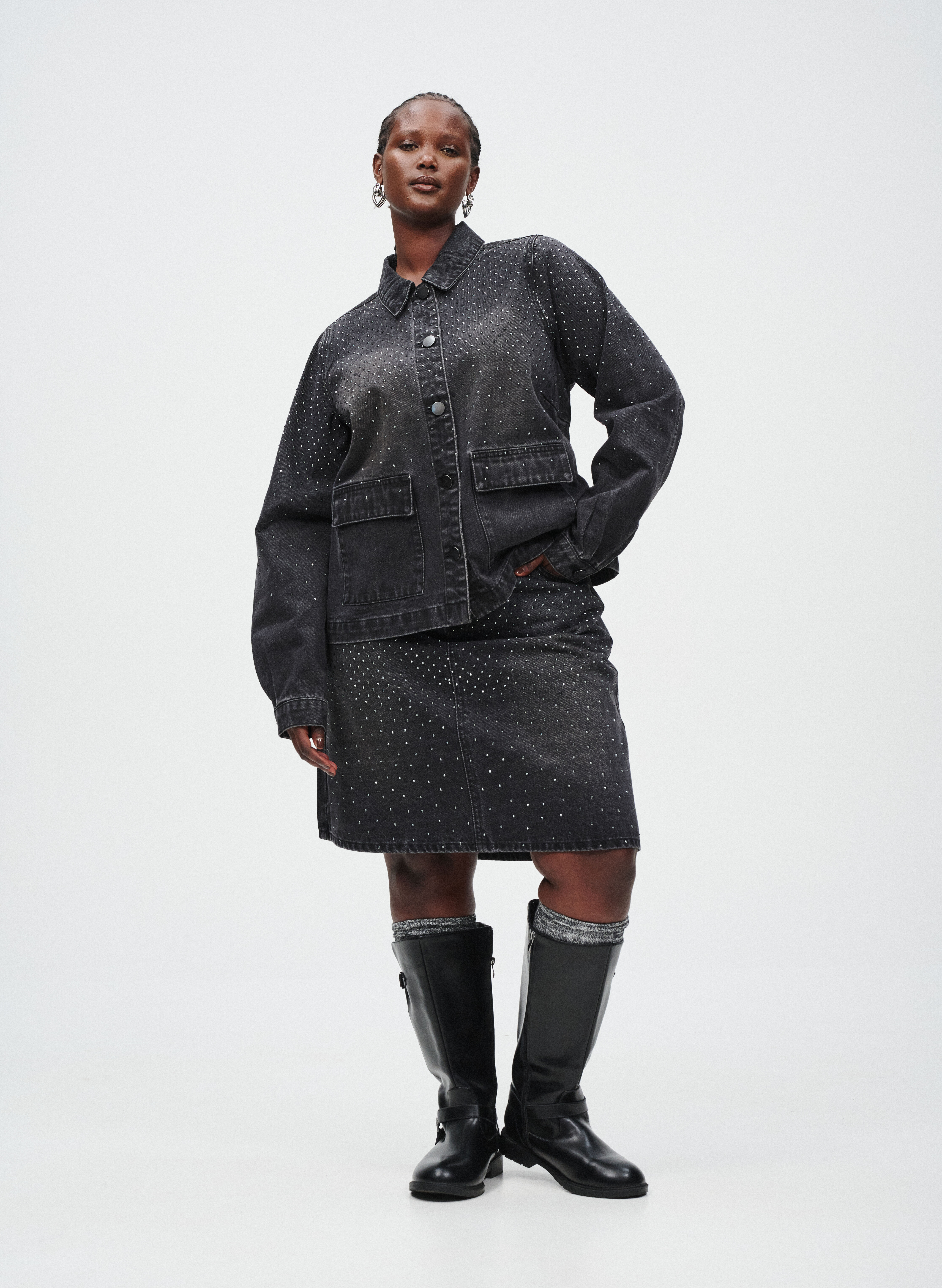 Denim with stone detailing, , Model