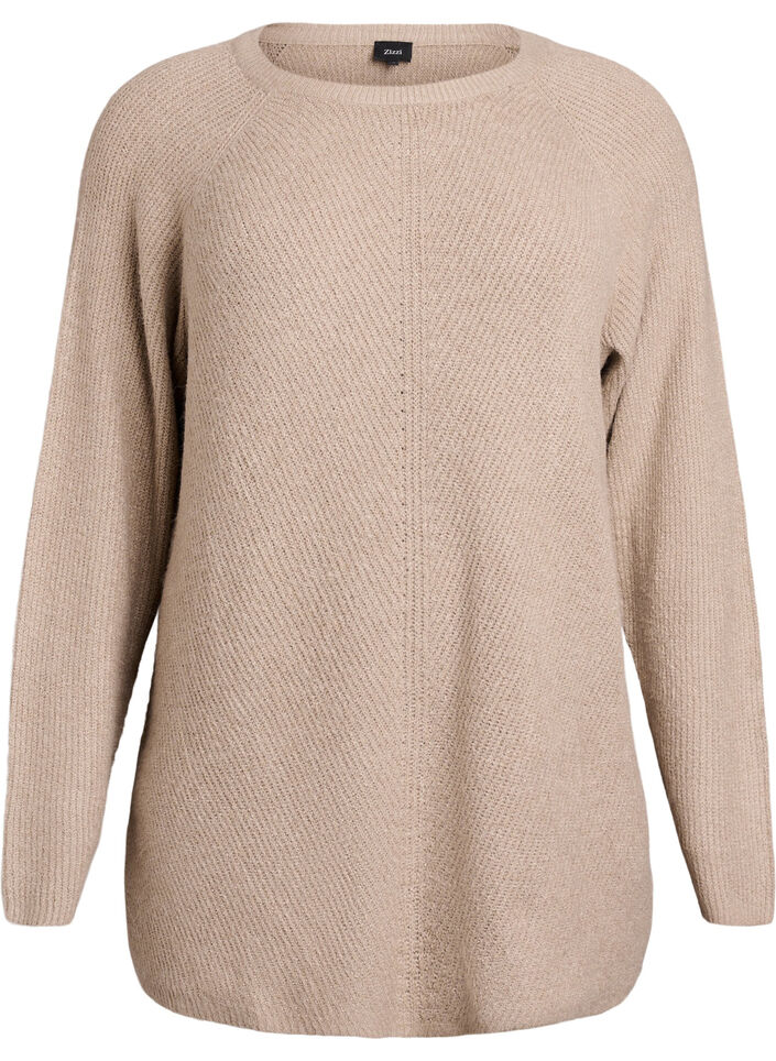 Knitted jumper with a diagonal pattern and raglan sleeves, Beige, Packshot image number 0