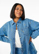Denim shirt with embroidered flowers, Blue, Model image number 3