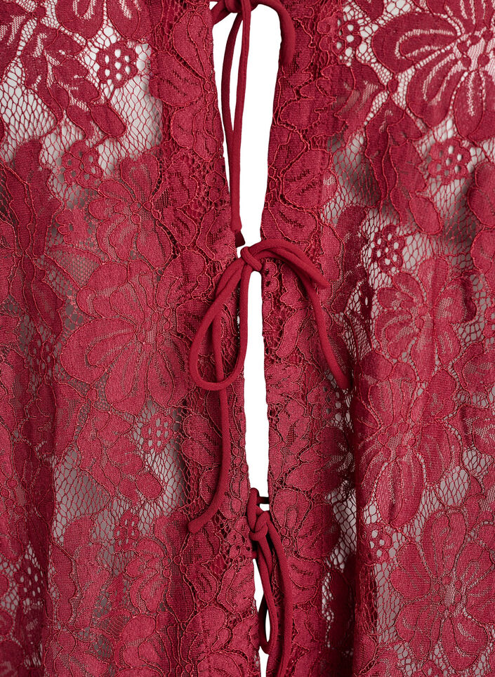 Lace blouse with open front and tie strings, Dark Bordeaux, Packshot image number 2