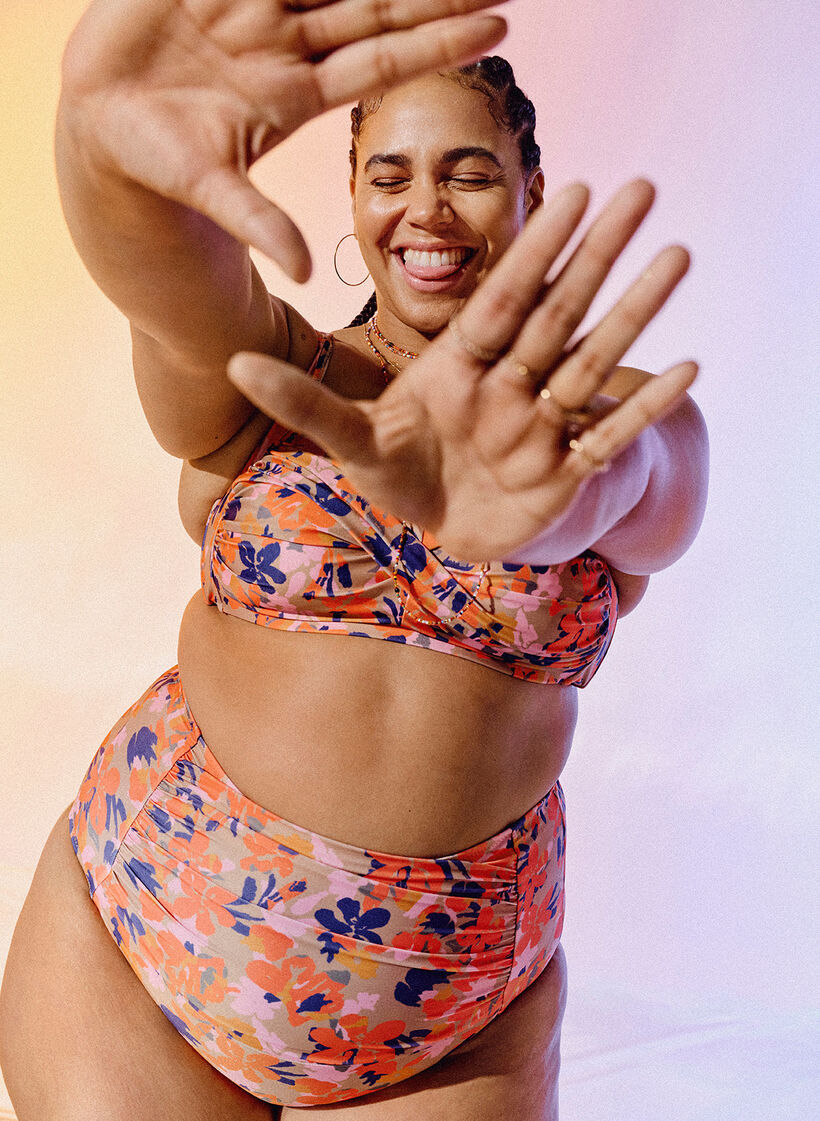 Extra high-waisted bikini bottom with print, Yellow, Image image number 0