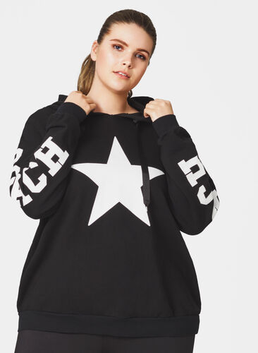 Sweatshirt with hood, Black w. white star, Model image number 0