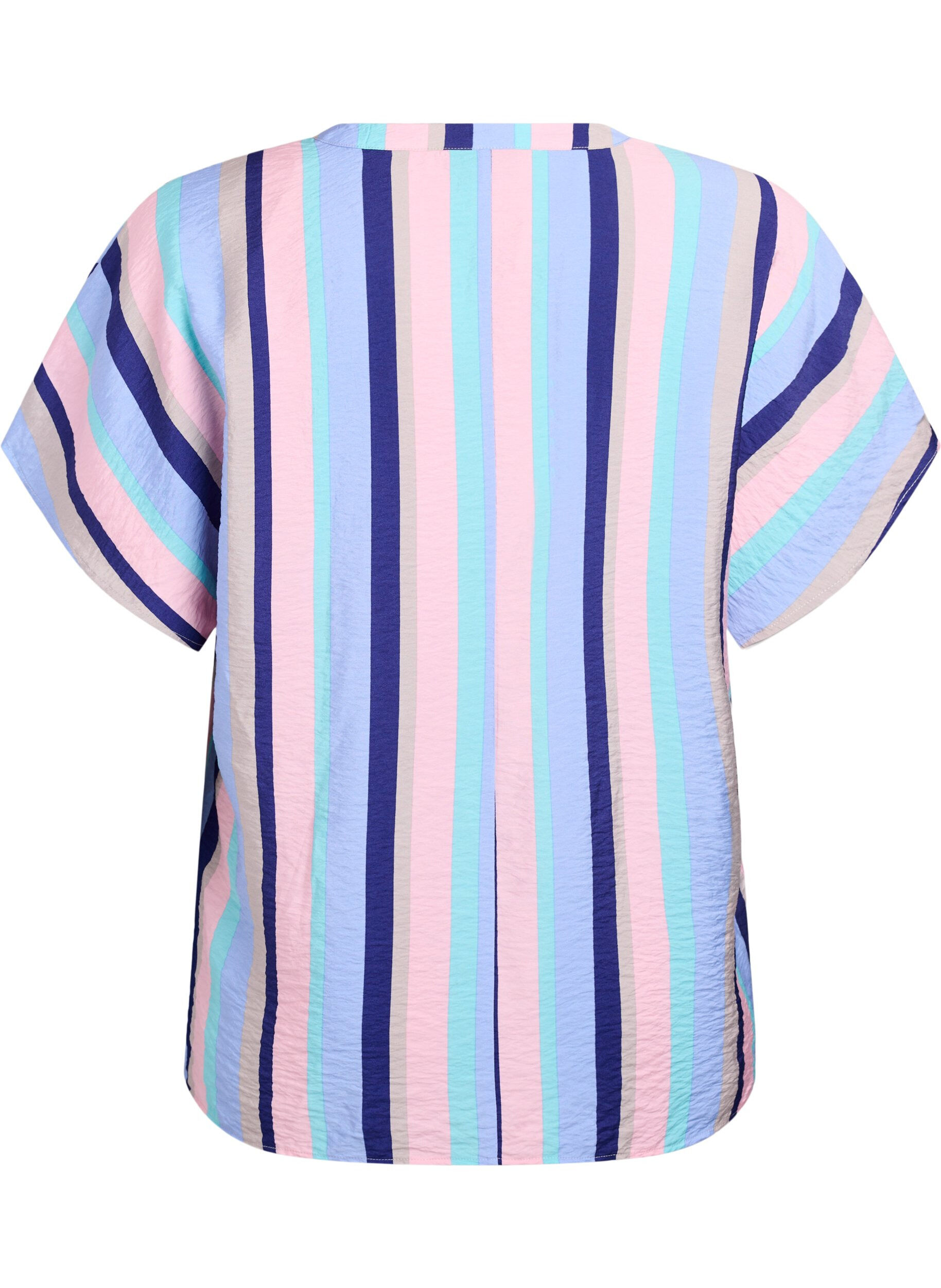 Zizzifashion Striped viscose blouse with short sleeves, Blue, Packshot image number 1