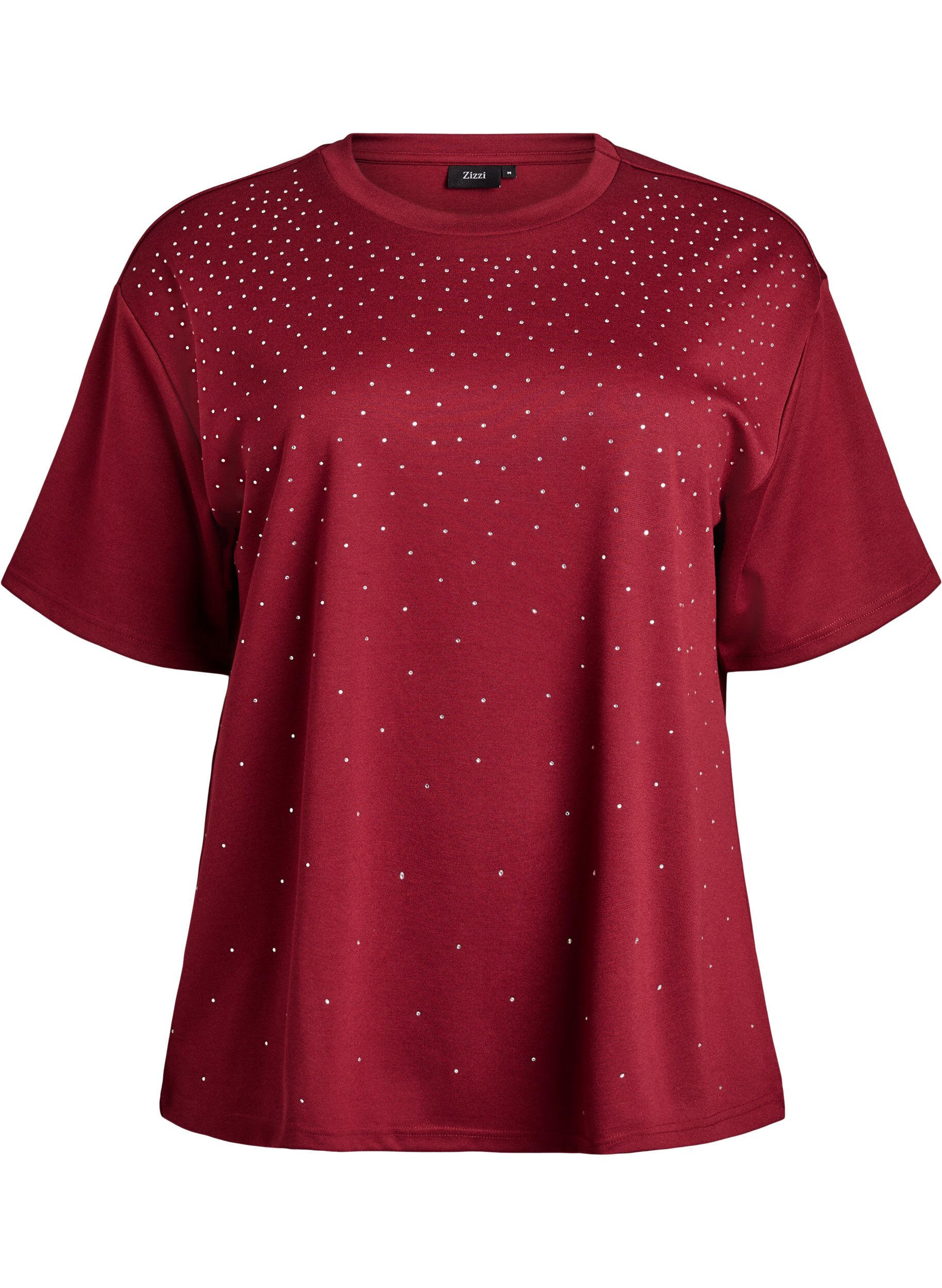 T-shirt with rhinestones and round neck