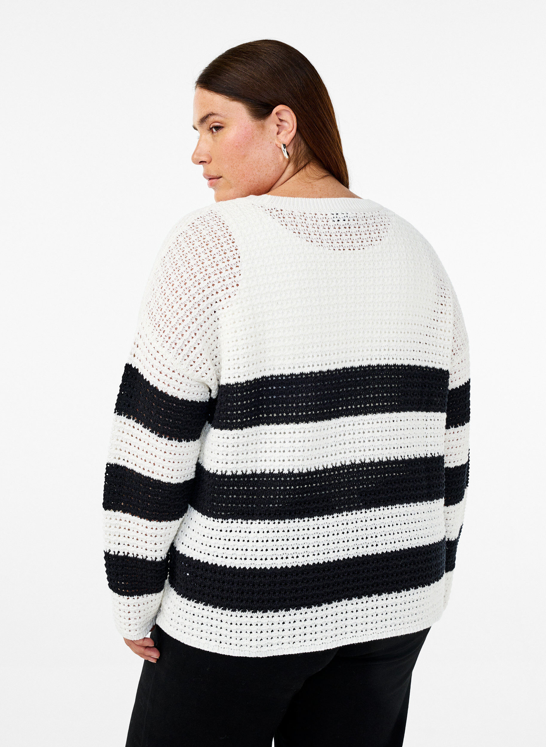 Zizzifashion Long-sleeved striped knitted blouse, Vanilla, Model image number 2