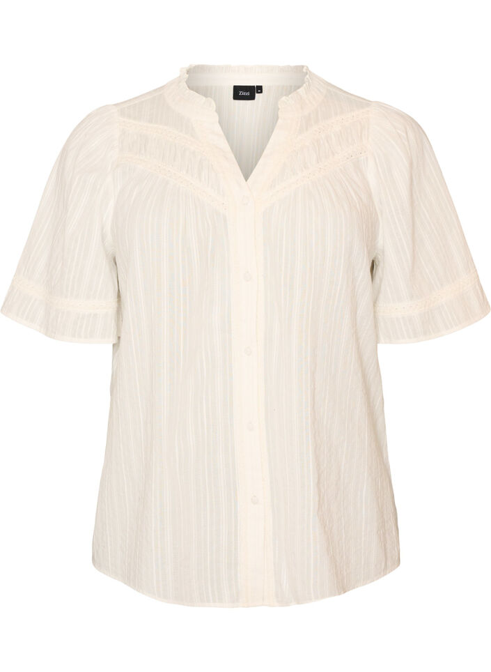 Cotton blouse with decorative bands, Vanilla, Packshot image number 0