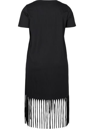 Short-sleeved cotton dress with fringe, Black, Packshot image number 1