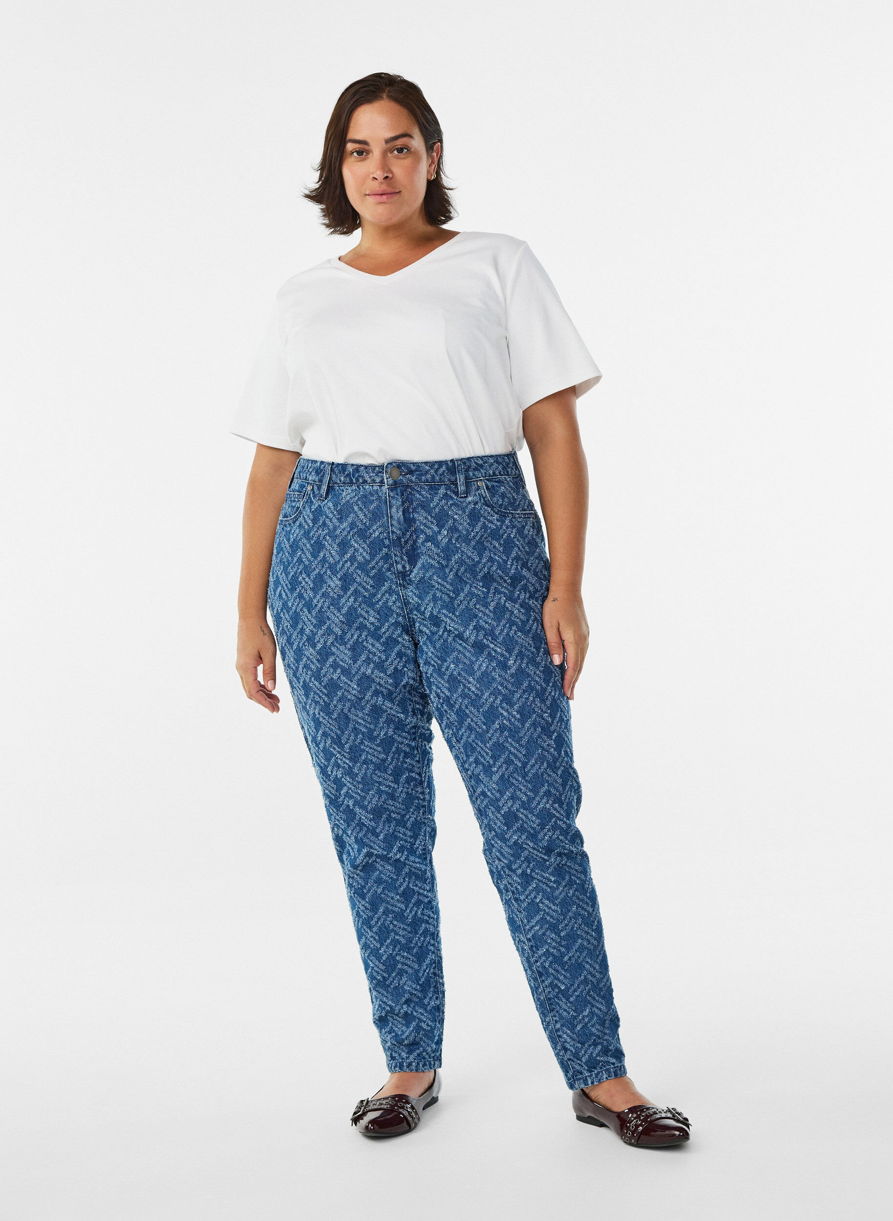 Mille jeans with textured pattern, Blue, Model