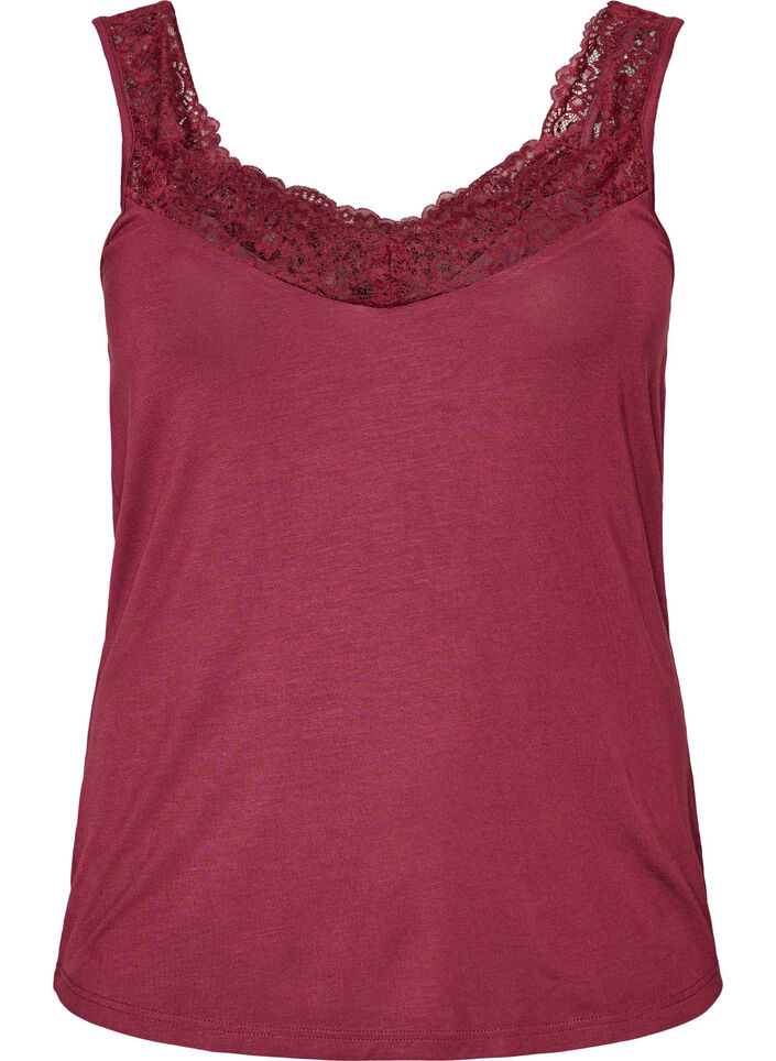 Viscose top with lace edge, Red, Packshot image number 0