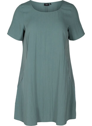 Short-sleeved viscose dress with pockets, Balsam Green, Packshot image number 0