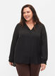 Solid colour shirt with v-neck, Black, Model image number 0