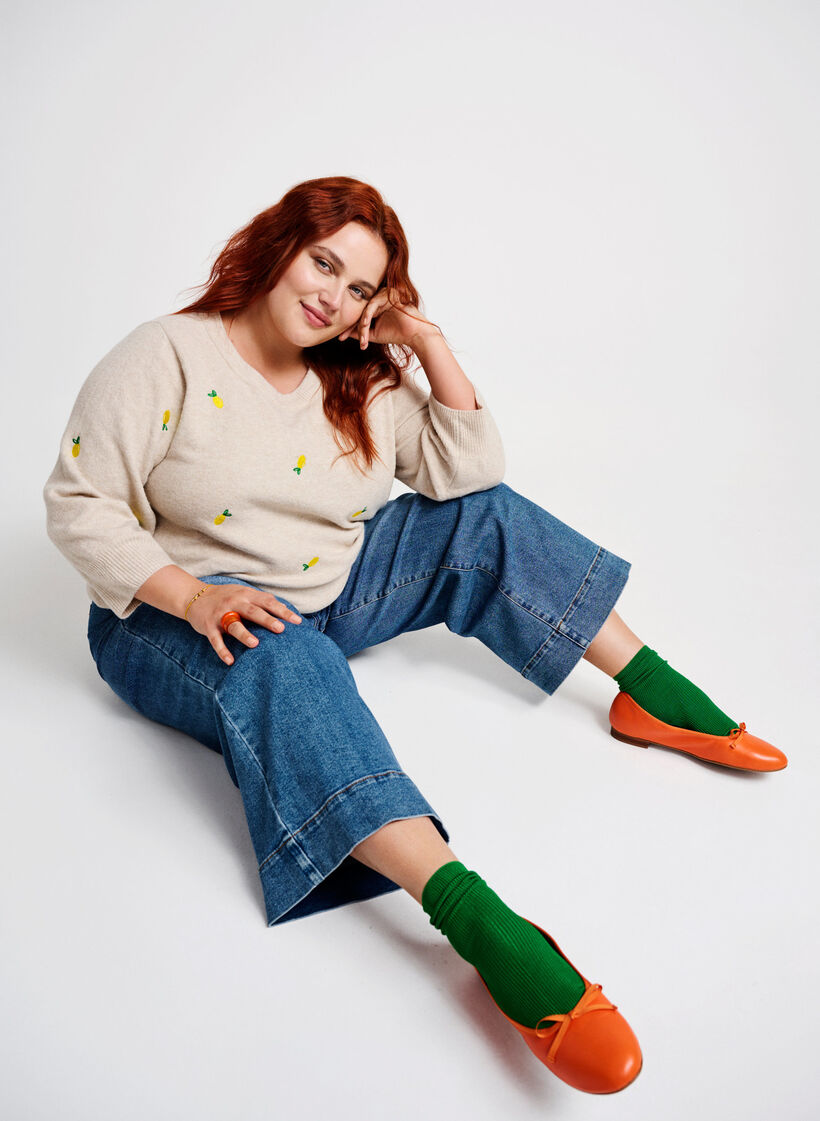 3/4 sleeve knitted blouse with lemons, P. Stone Mel. Lemon, Image image number 0