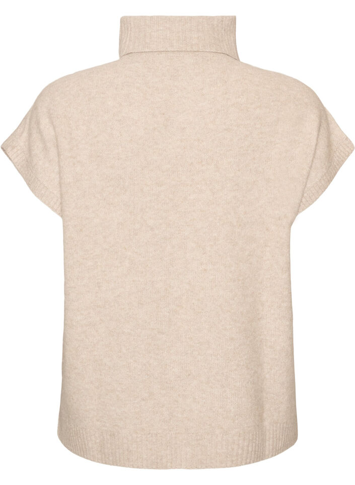 Knitted vest with turtleneck and cable knit, Beige, Packshot image number 1