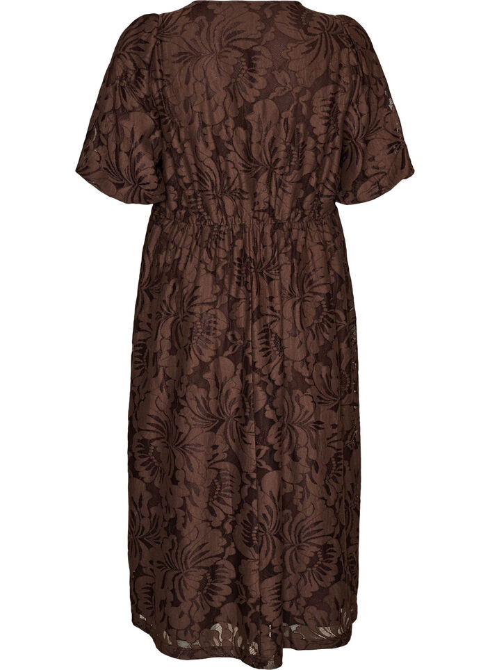 Midi dress with floral jacquard, Brown, Packshot image number 1