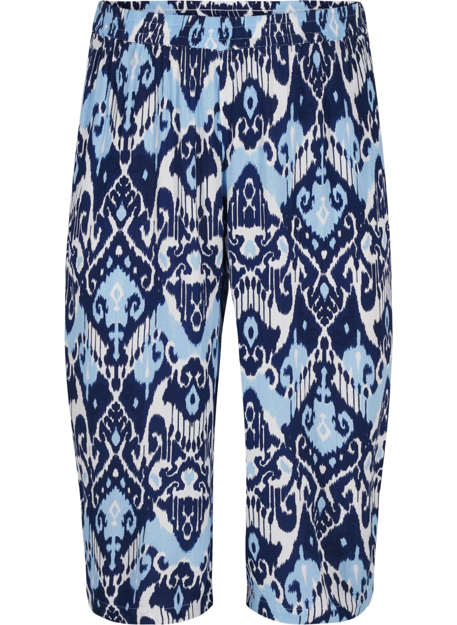 Zizzifashion Viscose culotte trousers with print, Blue Ethnic AOP, Packshot image number 0