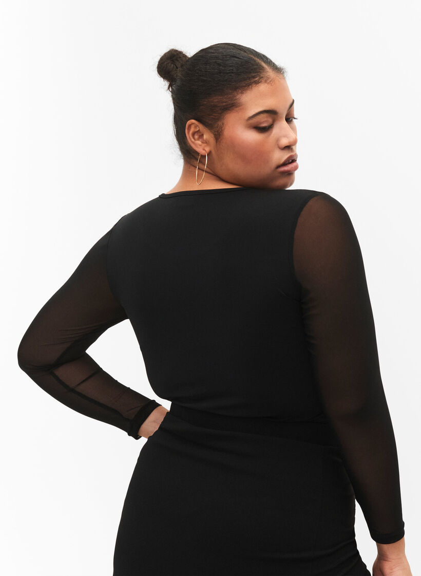 Tight-fitting bodystocking with mesh, Black, Model image number 1