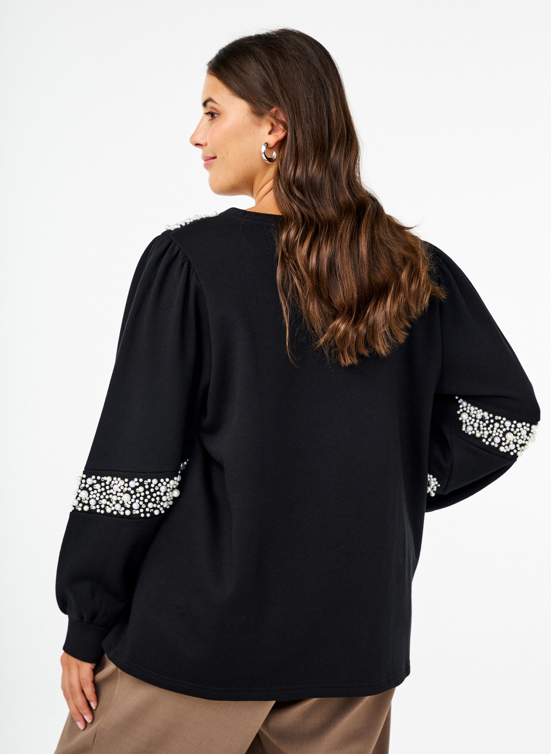 Zizzifashion Sweatshirt with pearl details, Black, Model image number 1