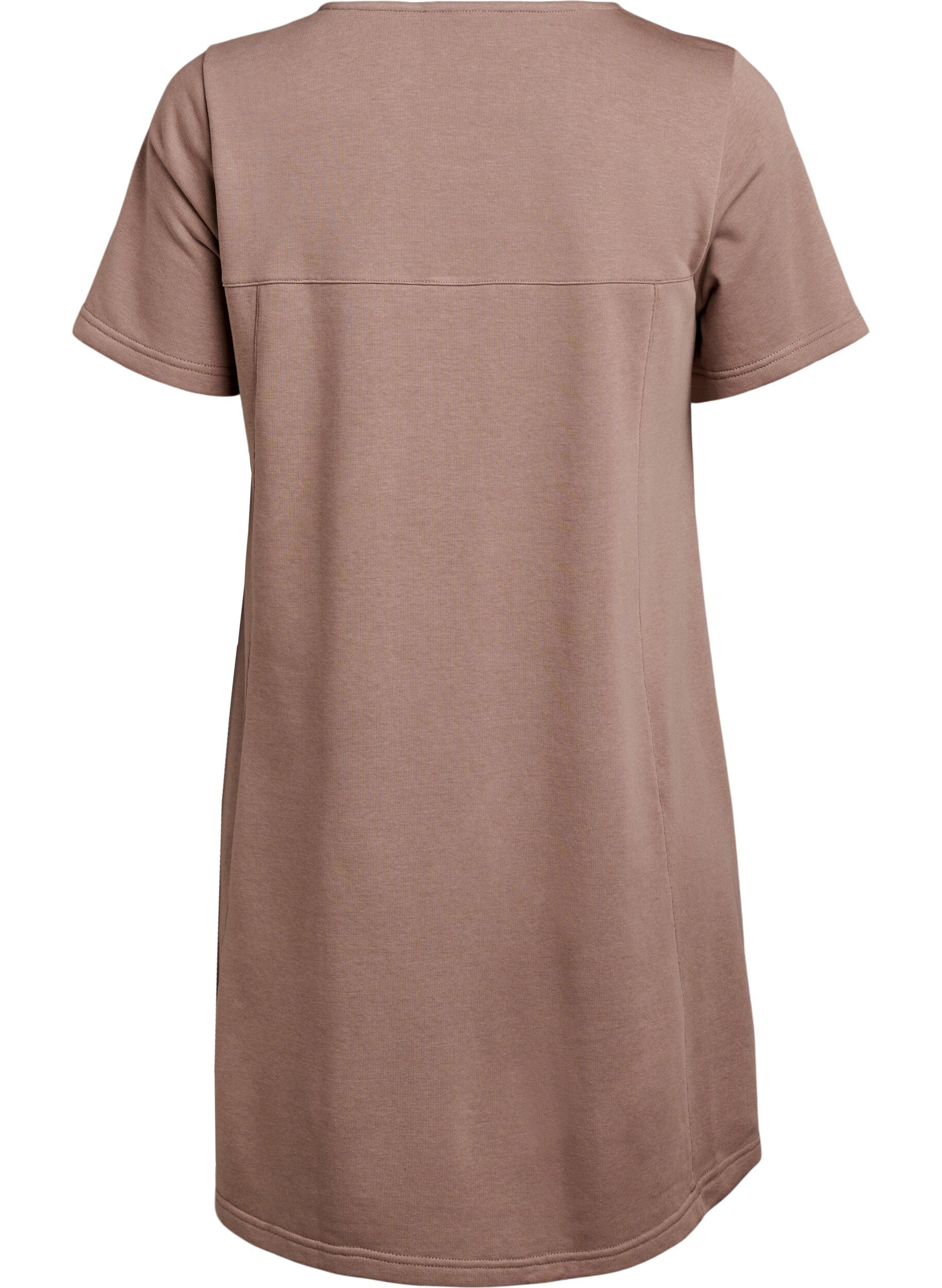 Zizzifashion Jersey dress with short sleeves and pockets, Brown, Packshot image number 1
