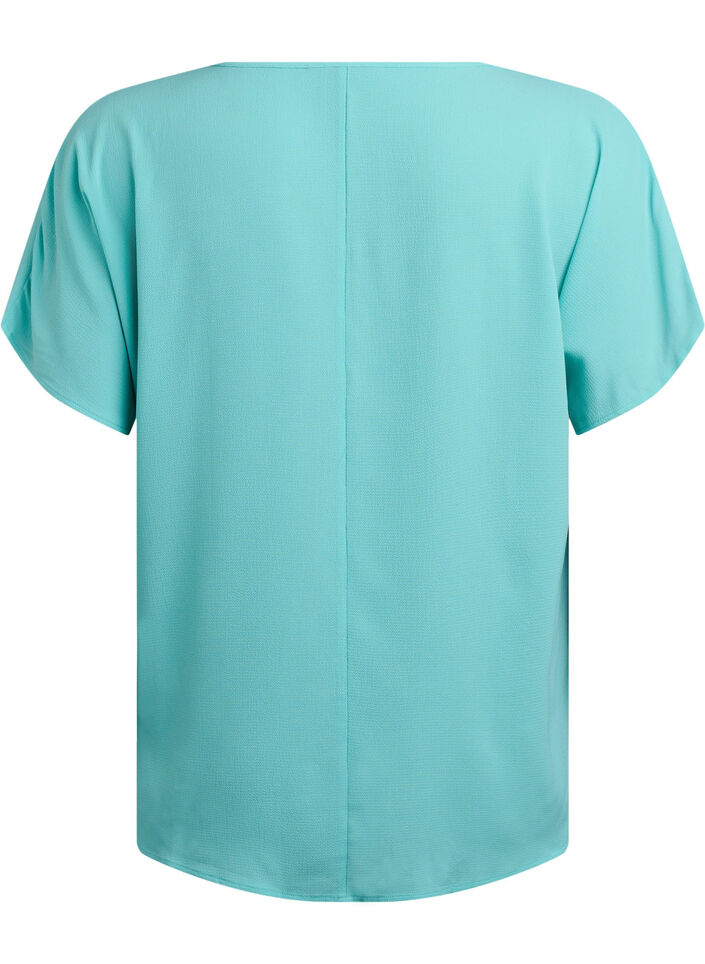 Blouse with short sleeves and a round neckline, Light Blue, Packshot image number 1
