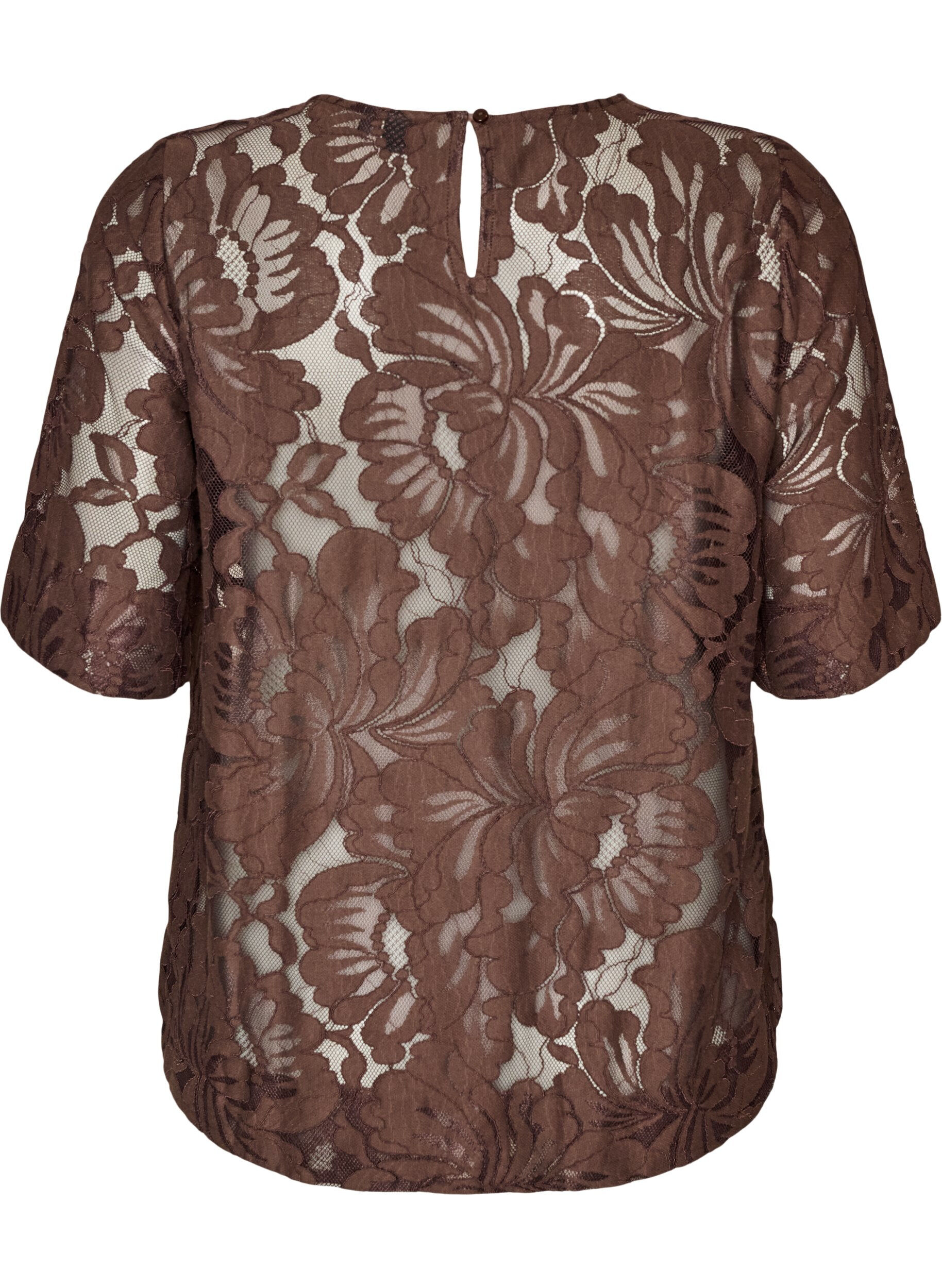 ZizzifashionLace blouse with short sleeves, Brown, Packshot image number 1