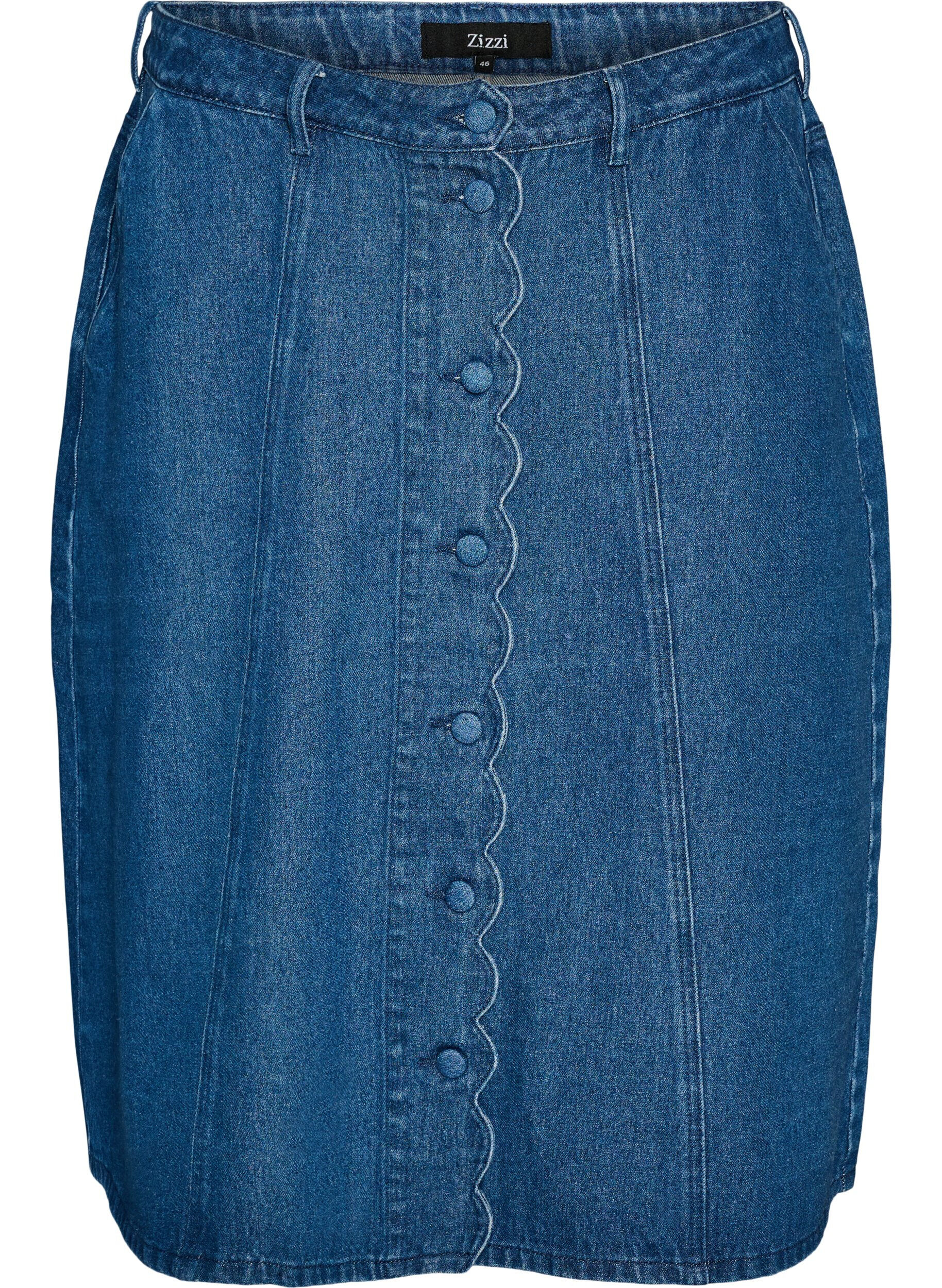 ZizzifashionA-line denim skirt with wavy button placket, Blue, Packshot image number 0